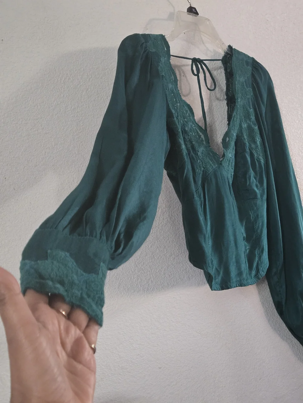 Free People Emerald Lace-Trim V-Neck Blouse